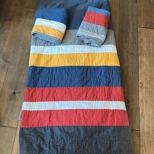 Pottery Barn Teen Quilt and Two Shams Blue Red Yellow Stripe Sz Full/Queen